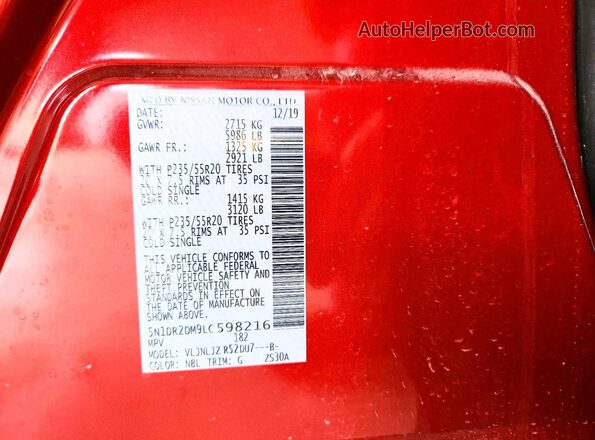 5N1DR2DM9LC598216 2020 NISSAN PATHFINDER Red 360 interior view