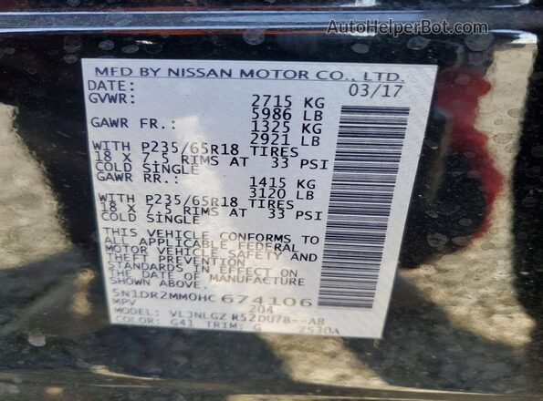 5N1DR2MM0HC674106 2017 NISSAN PATHFINDER Черный Вид наклейки с VIN-кодом