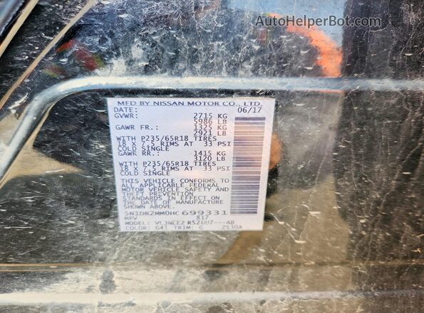 5N1DR2MM0HC699331 2017 NISSAN PATHFINDER Black Engine compartment view