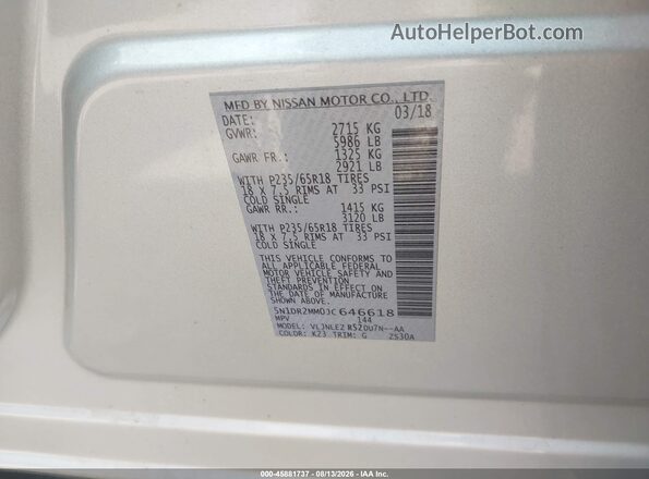 5N1DR2MM0JC646618 2018 NISSAN PATHFINDER Silver ძრავის განყოფილების ხედი