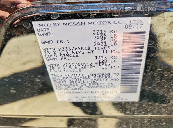 5N1DR2MM1JC607861 2018 NISSAN PATHFINDER Black Vista de la etiqueta del VIN
