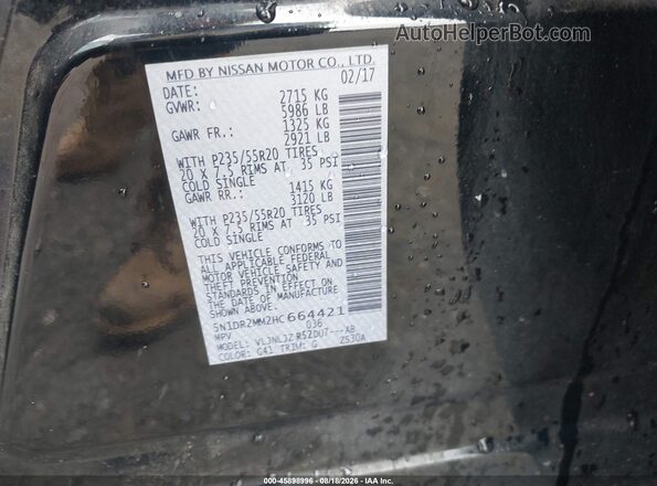 5N1DR2MM2HC664421 2017 NISSAN PATHFINDER Black ძრავის განყოფილების ხედი