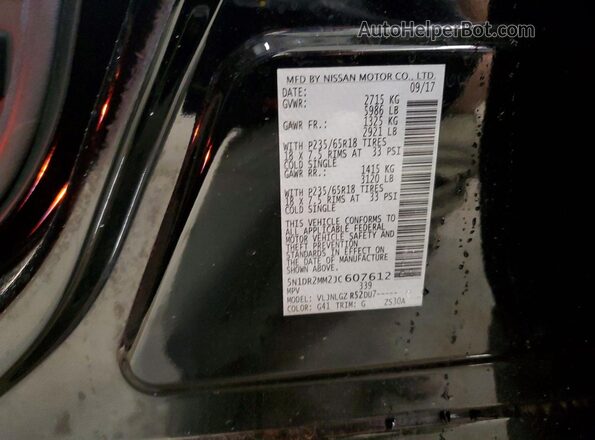 5N1DR2MM2JC607612 2018 NISSAN PATHFINDER Черный Панорамный вид салона 360°