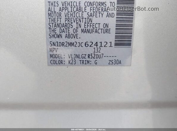 5N1DR2MM2JC624121 2018 NISSAN PATHFINDER Silver Widok komory silnika
