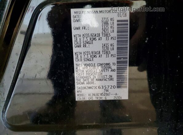 5N1DR2MM2JC635720 2018 NISSAN PATHFINDER Black VIN կոդի պիտակի տեսք