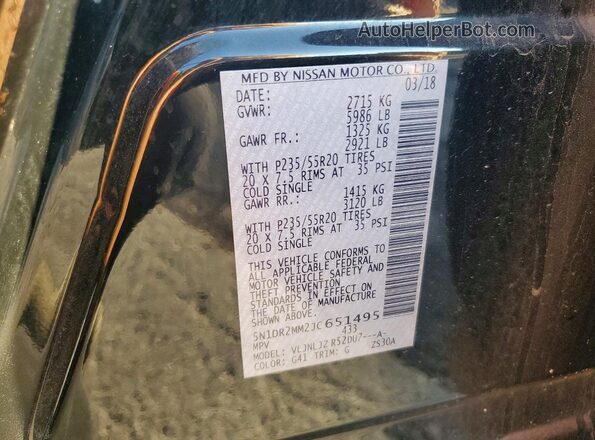 5N1DR2MM2JC651495 2018 NISSAN PATHFINDER Black VIN կոդի պիտակի տեսք