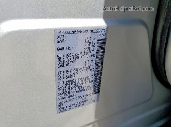 5N1DR2MM2JC657460 2018 NISSAN PATHFINDER Серебряный Вид подкапотного пространства