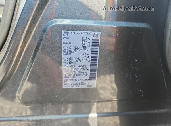 5N1DR2MM2JC673190 2018 NISSAN PATHFINDER Gray VIN կոդի պիտակի տեսք