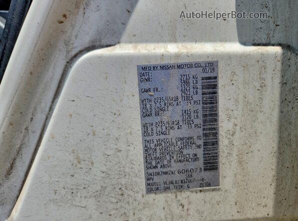 5N1DR2MM2KC606073 2019 NISSAN PATHFINDER White Vista de la etiqueta del VIN