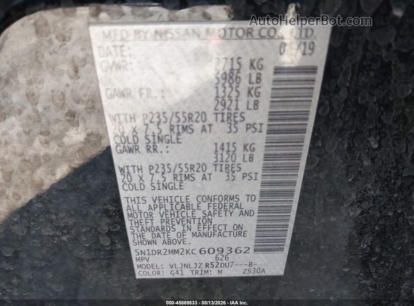 5N1DR2MM2KC609362 2019 NISSAN PATHFINDER Black Вид підкапотного простору