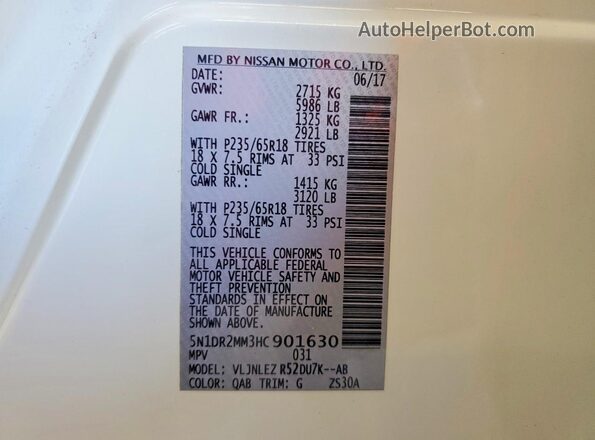 5N1DR2MM3HC901630 2017 NISSAN PATHFINDER Белый 
