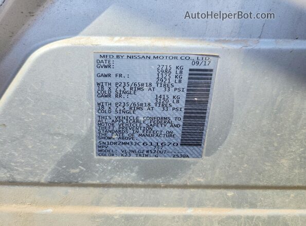 5N1DR2MM3JC611670 2018 NISSAN PATHFINDER Silver 