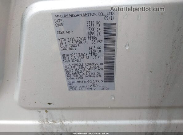 5N1DR2MM3JC611765 2018 NISSAN PATHFINDER Silver Vista del compartimento del motor