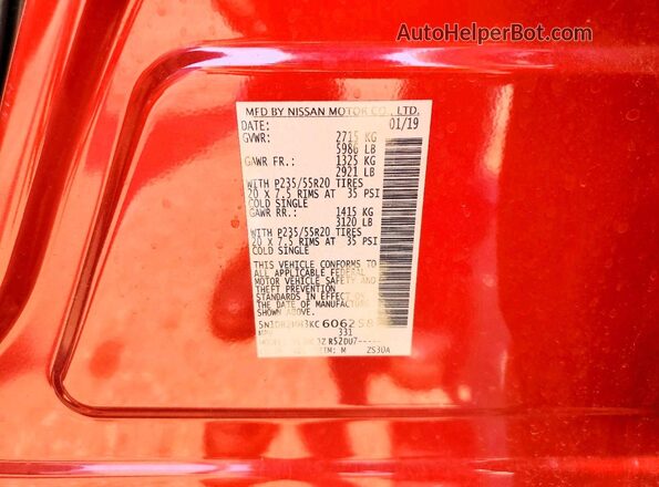 5N1DR2MM3KC606258 2019 NISSAN PATHFINDER Темно-бордовый Панорамный вид салона 360°
