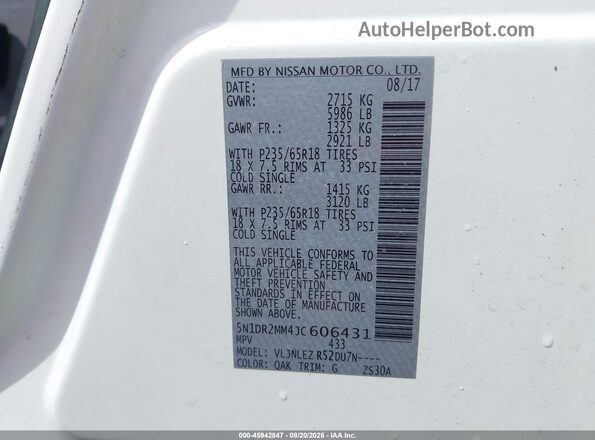 5N1DR2MM4JC606431 2018 NISSAN PATHFINDER Белый Вид подкапотного пространства