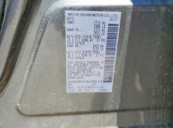 5N1DR2MM4JC620619 2018 NISSAN PATHFINDER Silver VIN կոդի պիտակի տեսք