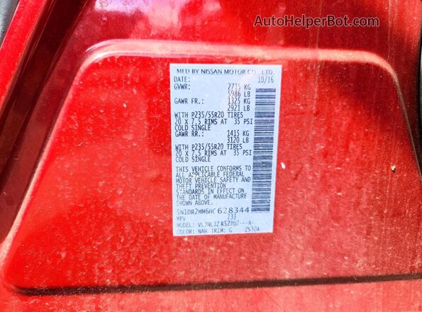 5N1DR2MM6HC628344 2017 NISSAN PATHFINDER Red Սալոնի 360 աստիճան տեսք