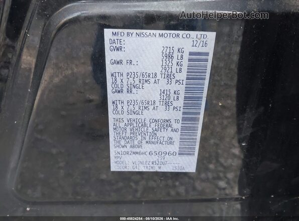 5N1DR2MM6HC650960 2017 NISSAN PATHFINDER Black Widok komory silnika