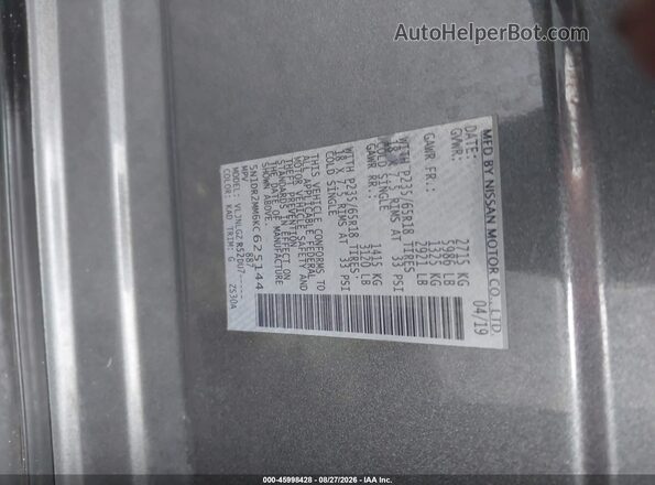 5N1DR2MM6KC625144 2019 NISSAN PATHFINDER Silver Vista del compartimento del motor
