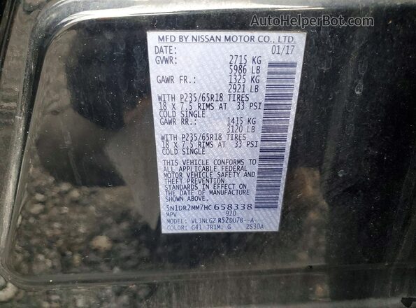 5N1DR2MM7HC658338 2017 NISSAN PATHFINDER Black Widok naklejki z numerem VIN