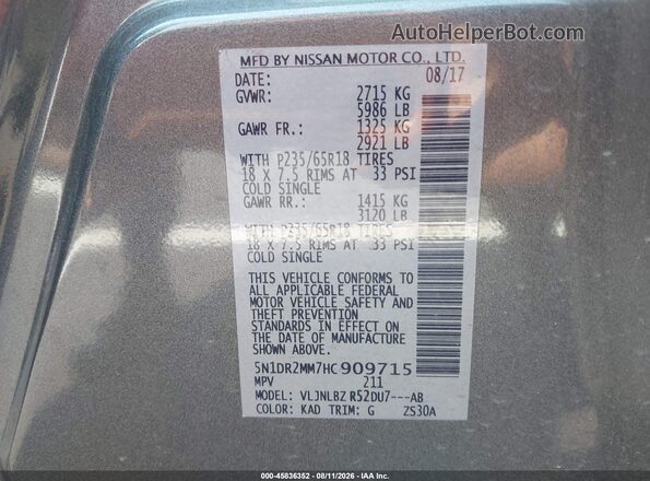 5N1DR2MM7HC909715 2017 NISSAN PATHFINDER Silver Widok komory silnika