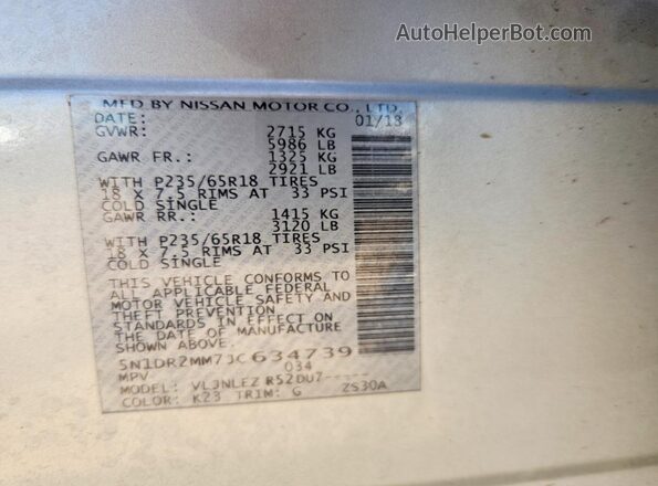 5N1DR2MM7JC634739 2018 NISSAN PATHFINDER Silver Вид наклейки з VIN-кодом