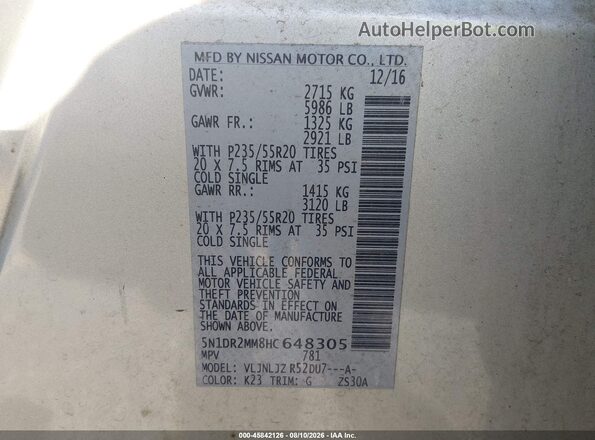 5N1DR2MM8HC648305 2017 NISSAN PATHFINDER Silver Widok komory silnika