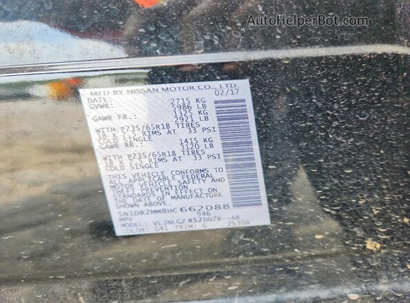 5N1DR2MM8HC662088 2017 NISSAN PATHFINDER Black Widok naklejki z numerem VIN