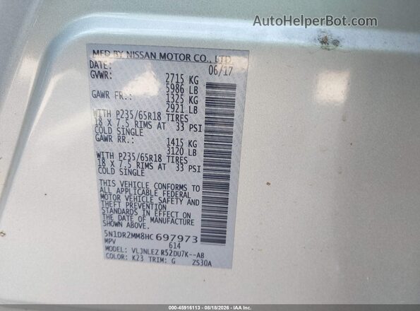 5N1DR2MM8HC697973 2017 NISSAN PATHFINDER Gray ძრავის განყოფილების ხედი