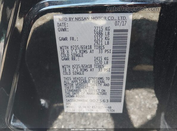 5N1DR2MM8HC902563 2017 NISSAN PATHFINDER Black Вид підкапотного простору