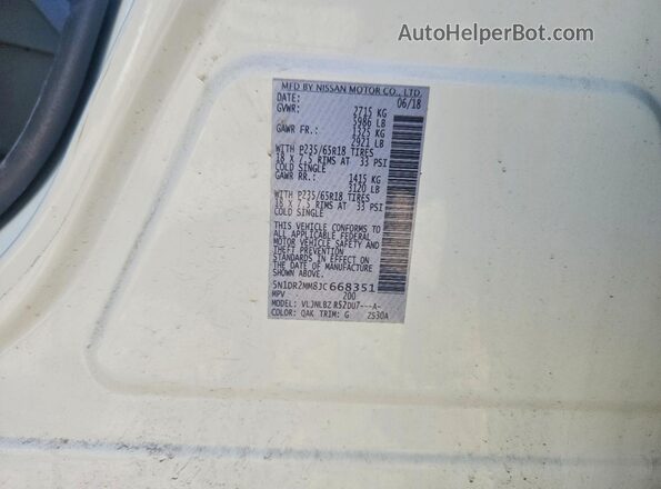 5N1DR2MM8JC668351 2018 NISSAN PATHFINDER White VIN sticker view