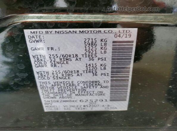 5N1DR2MM8KC625291 2019 NISSAN PATHFINDER Black Widok komory silnika