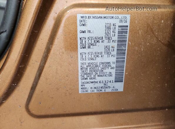 5N1DR2MM9HC613241 2017 NISSAN PATHFINDER Brown Вид наклейки з VIN-кодом