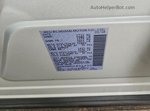 5N1DR2MM9JC651722 2018 NISSAN PATHFINDER Silver Vista del compartimento del motor