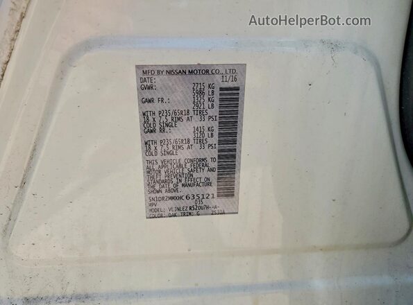 5N1DR2MMXHC635121 2017 NISSAN PATHFINDER White Widok naklejki z numerem VIN
