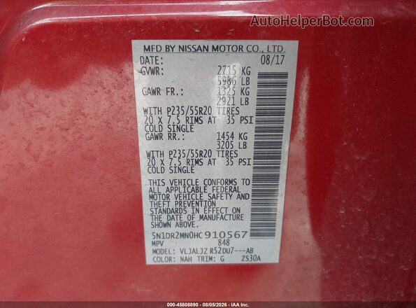 5N1DR2MN0HC910567 2017 NISSAN PATHFINDER Red Вид підкапотного простору