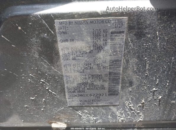 5N1DR2MN1JC622921 2018 NISSAN PATHFINDER Gray Vista del compartimento del motor
