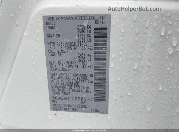 5N1DR2MN1JC668572 2018 NISSAN PATHFINDER White Widok komory silnika