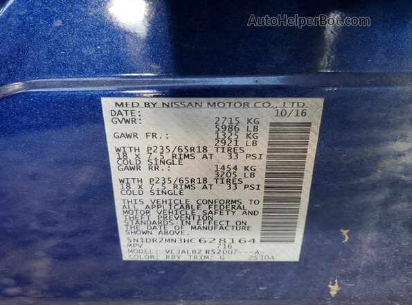 5N1DR2MN3HC628164 2017 NISSAN PATHFINDER Blue Widok komory silnika