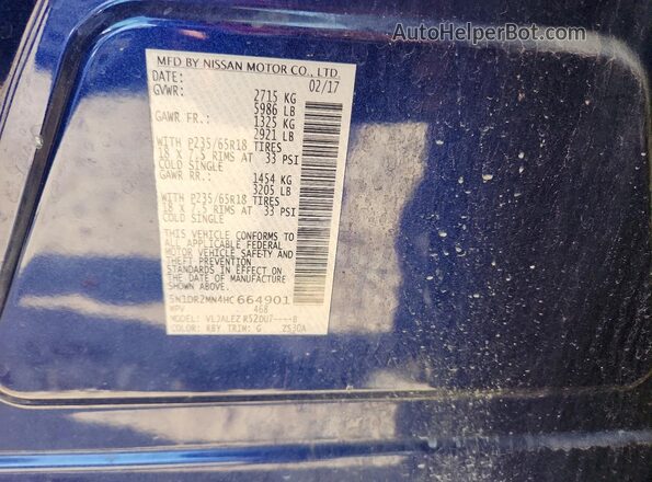 5N1DR2MN4HC664901 2017 NISSAN PATHFINDER Синий Вид наклейки с VIN-кодом
