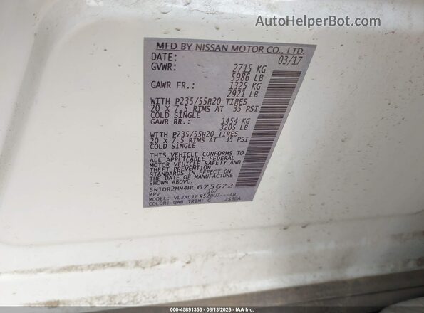 5N1DR2MN4HC675672 2017 NISSAN PATHFINDER Белый Вид подкапотного пространства