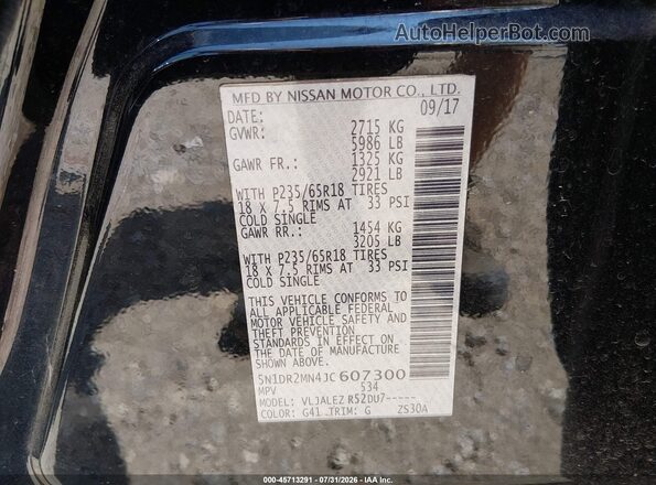 5N1DR2MN4JC607300 2018 NISSAN PATHFINDER Black Vista del compartimento del motor