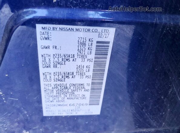 5N1DR2MN6HC667069 2017 NISSAN PATHFINDER Blue Widok komory silnika