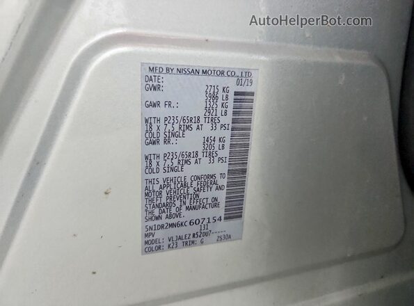 5N1DR2MN6KC607154 2019 NISSAN PATHFINDER Silver Engine compartment view