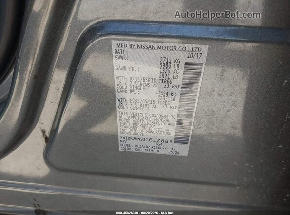5N1DR2MN9JC617885 2018 NISSAN PATHFINDER Gray Vista del compartimento del motor