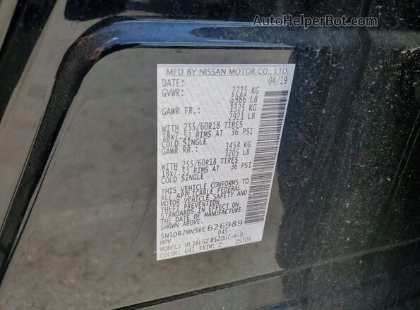 5N1DR2MN9KC626989 2019 NISSAN PATHFINDER Black ძრავის განყოფილების ხედი
