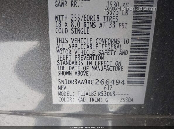 5N1DR3AA9RC266494 2024 NISSAN PATHFINDER Gray Вид підкапотного простору