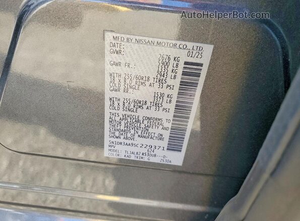 5N1DR3AA9SC229371 2025 NISSAN PATHFINDER Gray Вид наклейки з VIN-кодом