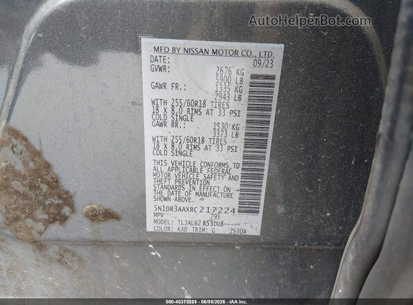 5N1DR3AAXRC217224 2024 NISSAN PATHFINDER Gray Вид підкапотного простору