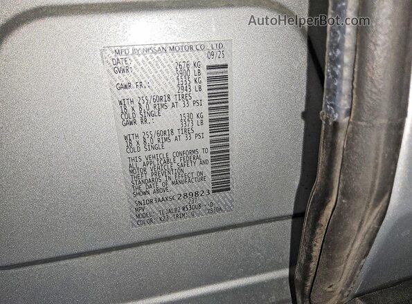 5N1DR3AAXSC289823 2025 NISSAN PATHFINDER Серебряный Вид наклейки с VIN-кодом